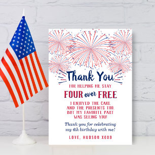 Four Ever Free! 4th Of July 4th Birthday Party Thank You Card
