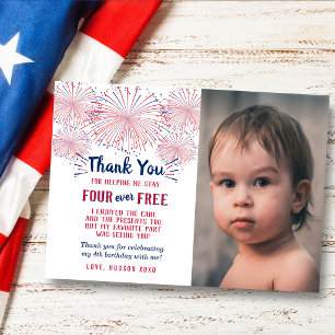 Four Ever Free! 4th Of July 4th Birthday Photo Thank You Card