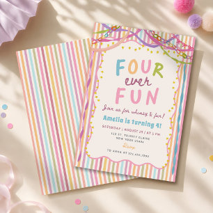 Four Ever Fun Colorful Girl 4th Birthday Invitation