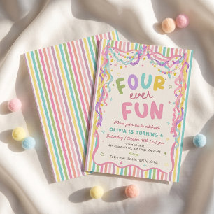 Four-ever Fun Colorful Girl Birthday Invitation