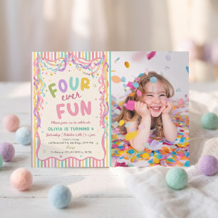 Four-ever Fun Colorful Girl Birthday Invitation