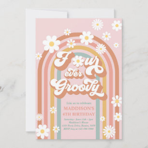 Four Ever Groovy Boho Daisy Rainbow 4th Birthday Invitation