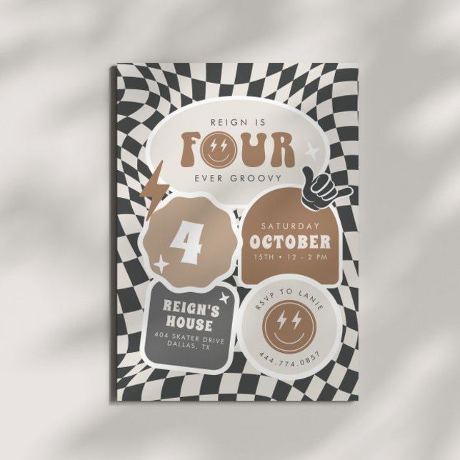 Four Ever Groovy | Boys Fourth Retro Skater Party Invitation (Creator Uploaded)
