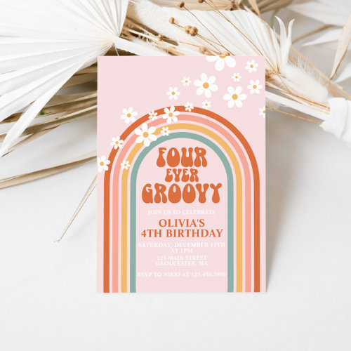 Four Ever Groovy daisy rainbow 4TH birthday