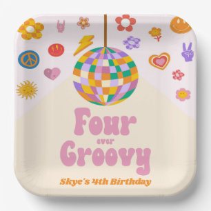 Four Ever Groovy Disco Ball 4th Birthday Party Paper Plates