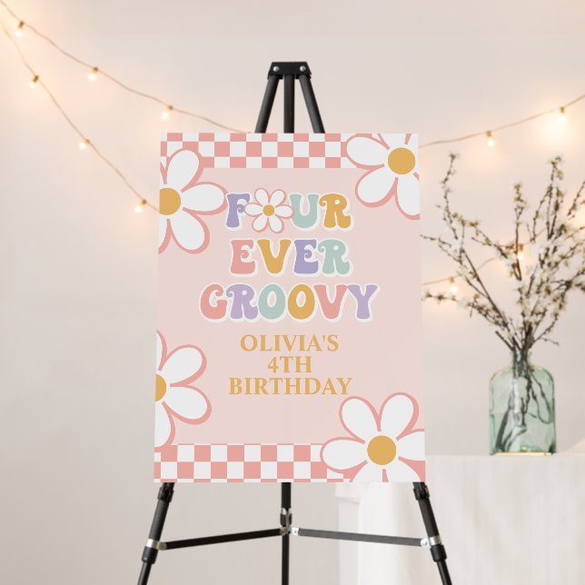 Four Ever Groovy Groovy Retro Check Pink Daisy Foam Board (In Situ (Stand))