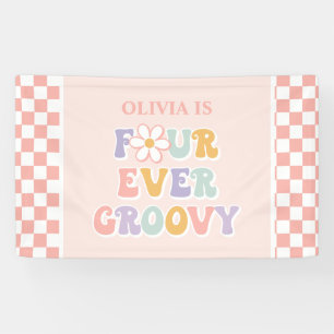 Four Ever Groovy Pink Daisy Checker Banner