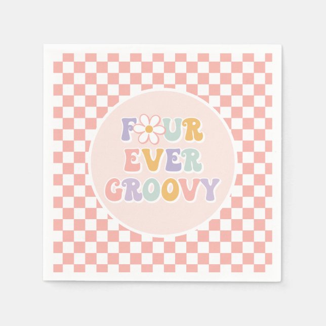 Four Ever Groovy Pink Daisy Checker Napkins (Front)