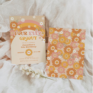 Four ever groovy retro birthday Invitation