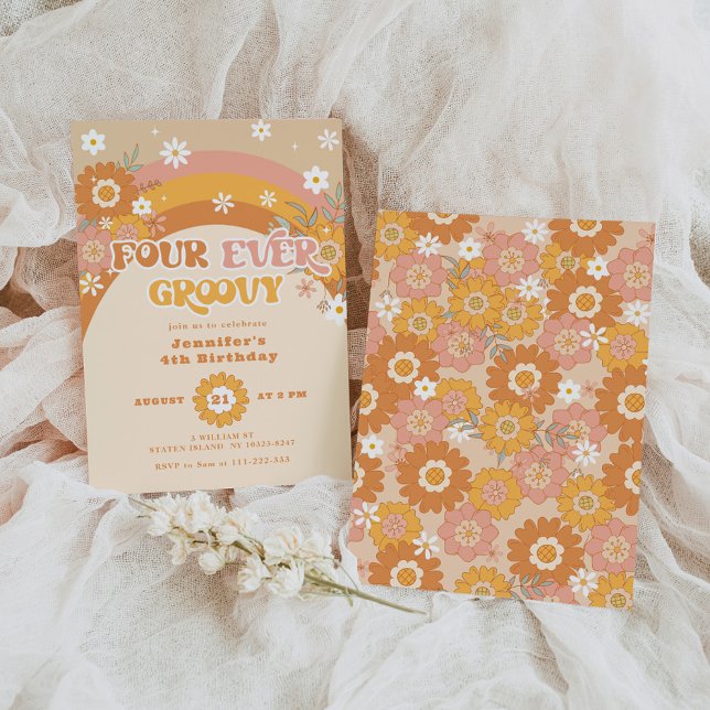 Four ever groovy retro birthday Invitation (Creator Uploaded)