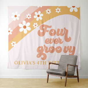 Four Ever Groovy Retro Daisy 4th Birthday Banner T Tapestry
