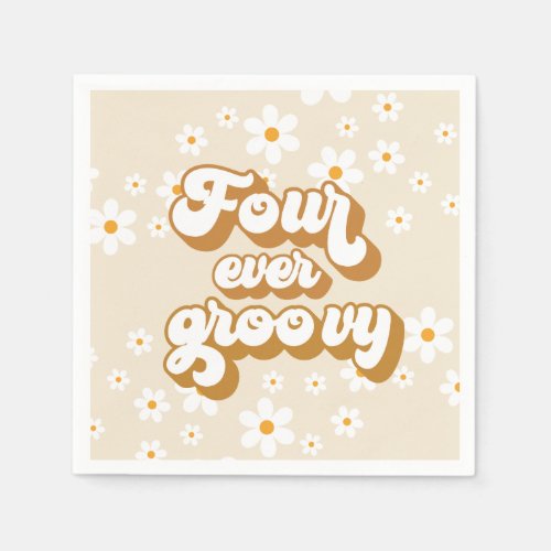 Four Ever Groovy Retro Daisy 4th Birthday Napkins