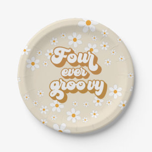Four Ever Groovy Retro Daisy 4th Birthday Paper Plates