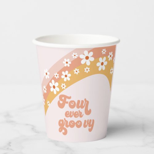 Four Ever Groovy Retro Daisy Boho Rainbow Paper Cups