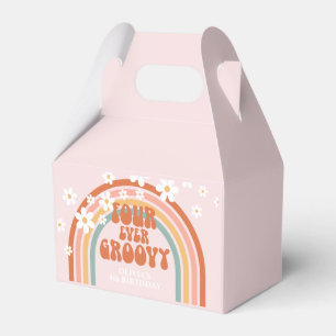 Four Ever Groovy Retro rainbow 4th birthday Favor Boxes