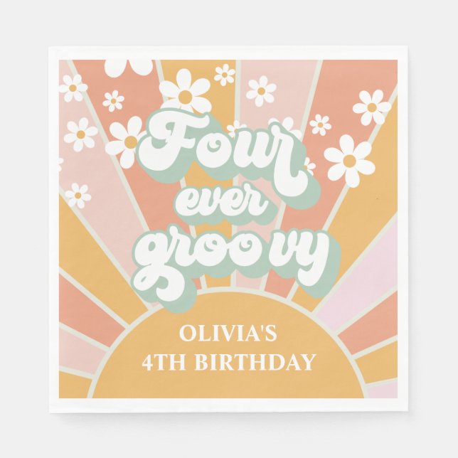 Four Ever Groovy Retro Sunshine Daisy birthday Napkins (Front)