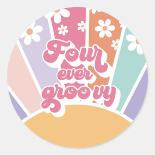Four Ever Groovy Retro Sunshine Rainbow Daisy Classic Round Sticker