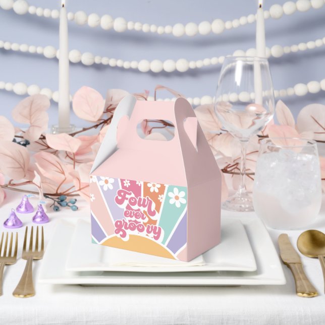 Four Ever Groovy Retro Sunshine Rainbow Daisy Favor Boxes (Wedding)