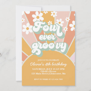 Four ever Groovy Sunshine daisy birthday Invitation