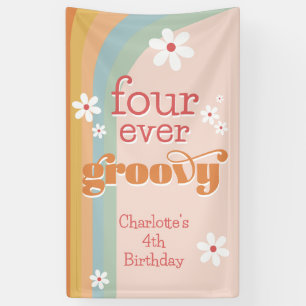 Four Ever Groovy White Daisy Girl's 4th Birthday Banner