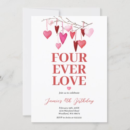 Four Ever Loved Valentines Birthday Heart Balloon Invitation