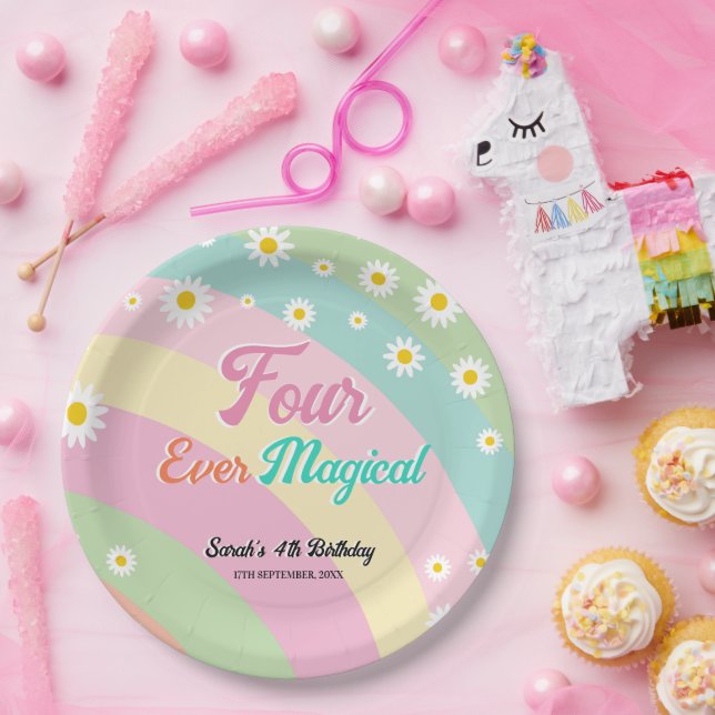Four Ever Magical Fourth Birthday Daisy  Paper Plates (Party)