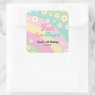 Four Ever Magical Fourth Birthday Daisy  Square Sticker