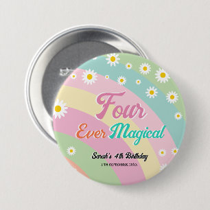 Four Ever Magical Groovy Fourth Birthday  Button
