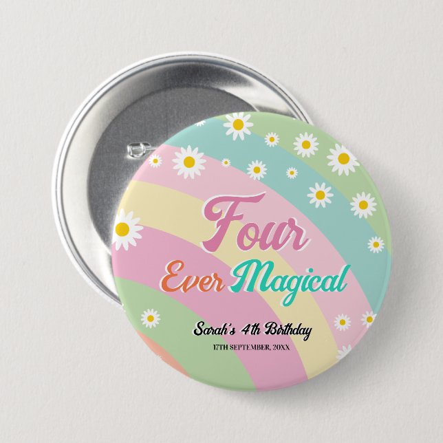 Four Ever Magical Groovy Fourth Birthday  Button (Front & Back)
