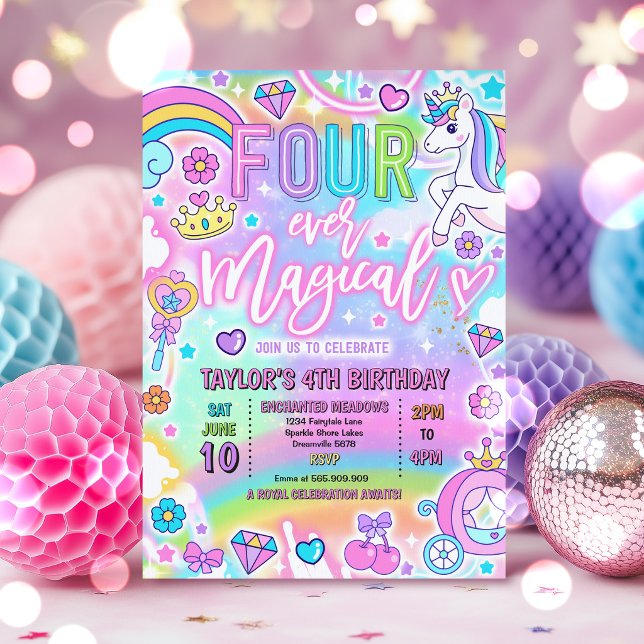 Four Ever Magical Princess Fairytale 4th Birthday Invitation (Creator Uploaded)