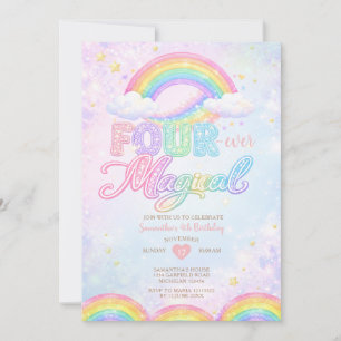 FOUR EVER Magical Rainbow 4th birthday invitation