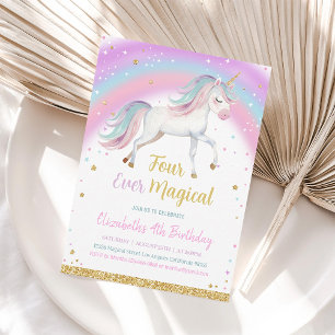 Four Ever Magical Unicorn 4th Birthday Invitation