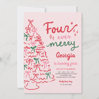 Four Ever Merry Coquette Christmas 4th Birthday Invitation
