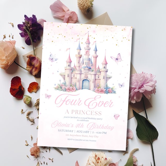 Four Ever Princess Birthday Fairytale Castle Girls Invitation (Creator Uploaded)