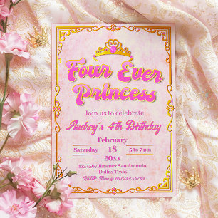 Four Ever Princess - Girl 4th Birthday Invitation