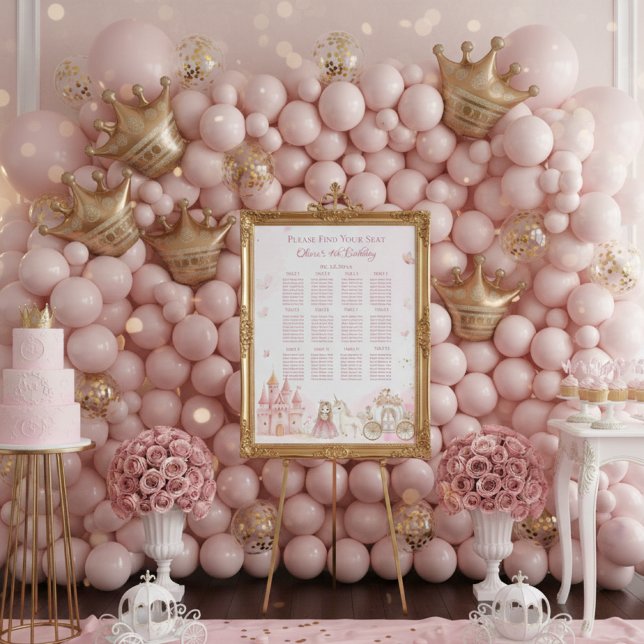 Four Ever Princess Pink Birthday Seating chart  Foam Board (Creator Uploaded)