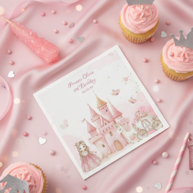 Four Ever Princess Unicorn pink 4th Birthday Party Napkins (Creator Uploaded)