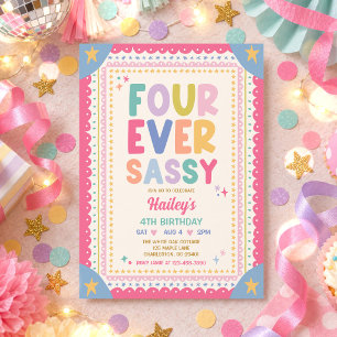 Four Ever Sassy Whimsical Girl 4th Birthday Party Invitation