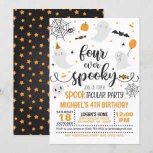 Four Ever Spooky Birthday Invitation - Blk/Orange