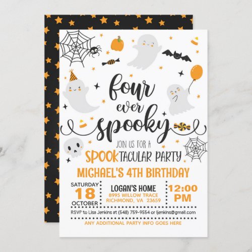 Four Ever Spooky Birthday Invitation _ BlkOrange