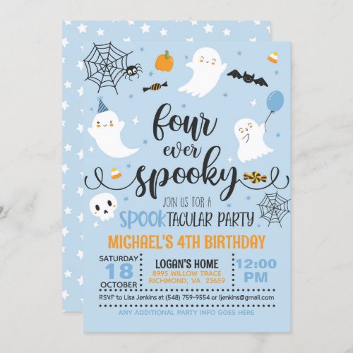 Four Ever Spooky Birthday Invitation _ Blue