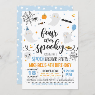Four Ever Spooky Birthday Invitation - Blue/Wh