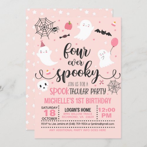 Four Ever Spooky Birthday Invitation _ Girl Pink