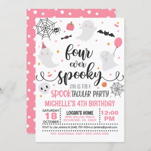 Four Ever Spooky Birthday Invitation _ Girl WhP