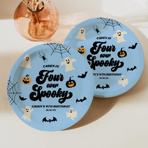 Four Ever Spooky Blue Halloween 4th Birthday Party Paper Plates