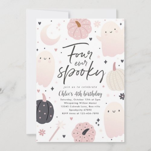 Four Ever Spooky Boho Halloween Ghost 4th Birthday Invitation