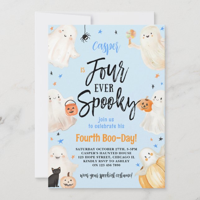 Four Ever Spooky Boy Halloween 4th Birthday Party Invitation (Front)