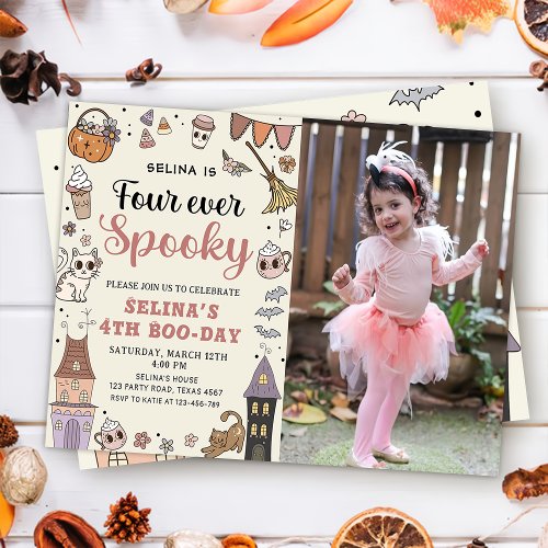 Four Ever Spooky Cute Ghost Halloween Birthday  Invitation