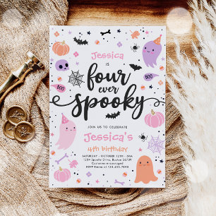 Four Ever Spooky Cute Halloween Ghost 4th Birthday Invitation