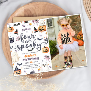 Four Ever Spooky Cute Halloween Ghost 4th Birthday Invitation